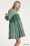 Spotted Tiered Fringe Dress, Mint