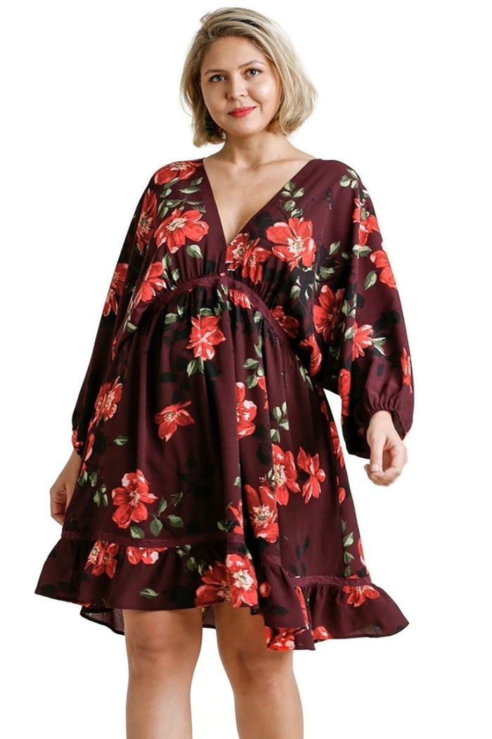 umgee usa Floral Print Balloon Sleeve Dress