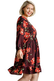 Floral Print Balloon Sleeve Dress, Plum