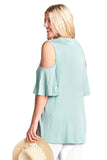Caged Cold Shoulder Bell Sleeve Top, Sage