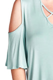 Caged Cold Shoulder Bell Sleeve Top, Sage