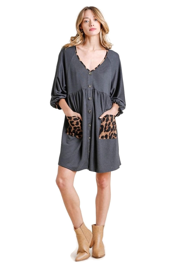 Leopard Pocket Babydoll Dress UMGEE USA