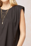 Solid Shoulder Pad Top, Black