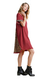 Leopard Back Waffle Knit Dress, Red Clay