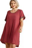 Leopard Back Waffle Knit Dress, Red Clay