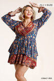 Floral Border Print Layered Dress, Cobalt