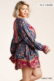 Floral Border Print Layered Dress, Cobalt