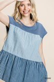 Striped & Tiered Denim Top