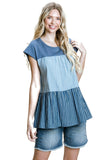 cotton bleu tiered striped denim top