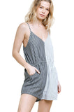 Colorblock Striped Romper, Black/White