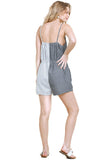 Colorblock Striped Romper, Black/White