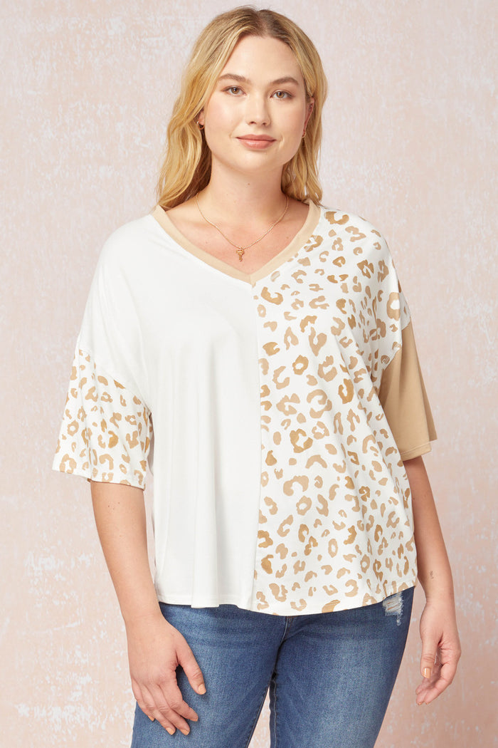 Entro Color Block Leopard Top