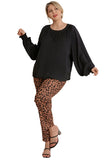 Puff Sleeve Satin Blouse, Black