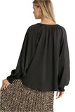 Puff Sleeve Satin Blouse, Black