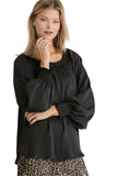 Puff Sleeve Satin Blouse, Black