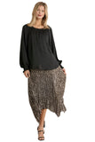 Puff Sleeve Satin Blouse, Black