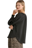 Puff Sleeve Satin Blouse, Black