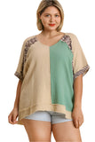 Color Block Cotton Gauze Top, Stone