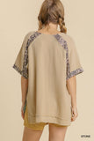 Color Block Cotton Gauze Top, Stone