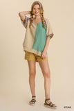 Color Block Cotton Gauze Top, Stone