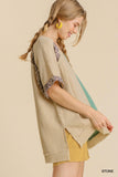 Color Block Cotton Gauze Top, Stone