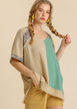 Color Block Cotton Gauze Top, Stone