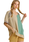 UMGEE USA Color Block Cotton Gauze Top