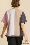 Color Block Gauze Top, Mauve & Grey