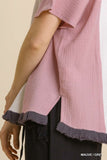 Color Block Gauze Top, Mauve & Grey