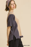 Color Block Gauze Top, Mauve & Grey