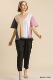 Color Block Gauze Top, Mauve & Grey