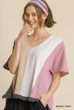 Color Block Gauze Top, Mauve & Grey