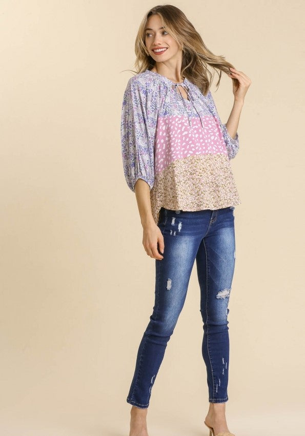 Umgee usa mixed colorblock print top