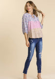 Umgee usa mixed colorblock print top