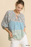 Mixed Colorblock Print Top, Mint