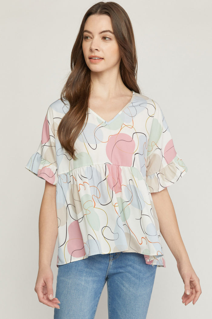 entro USA Abstract Print Peplum Top