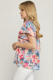Flutter Sleeve Floral Top, Blue