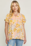 entro USA Flutter Sleeve Floral Blouse
