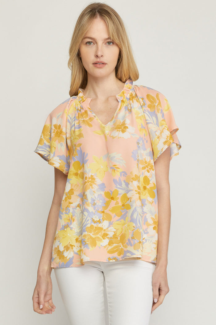 entro USA Flutter Sleeve Floral Blouse