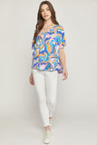 Abstract V-Neck Top, Blue