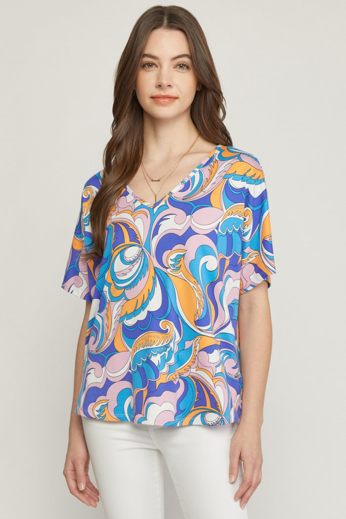 entro USA Abstract V-neck Top