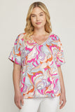 Abstract V-Neck Top, Pink