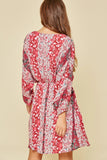 Multi Floral Dolman Sleeve Dress, Magenta