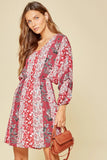 Multi Floral Dolman Sleeve Dress, Magenta