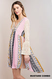 Mixed Print Lace Dress, Mustard