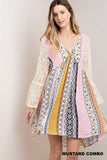 Mixed Print Lace Dress, Mustard