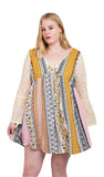 Mixed Print Lace Dress, Mustard