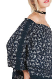 Off The Shoulder Floral Top, Navy