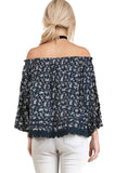Off The Shoulder Floral Top, Navy