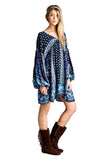 Patch Print Baby Doll Dress, Blue